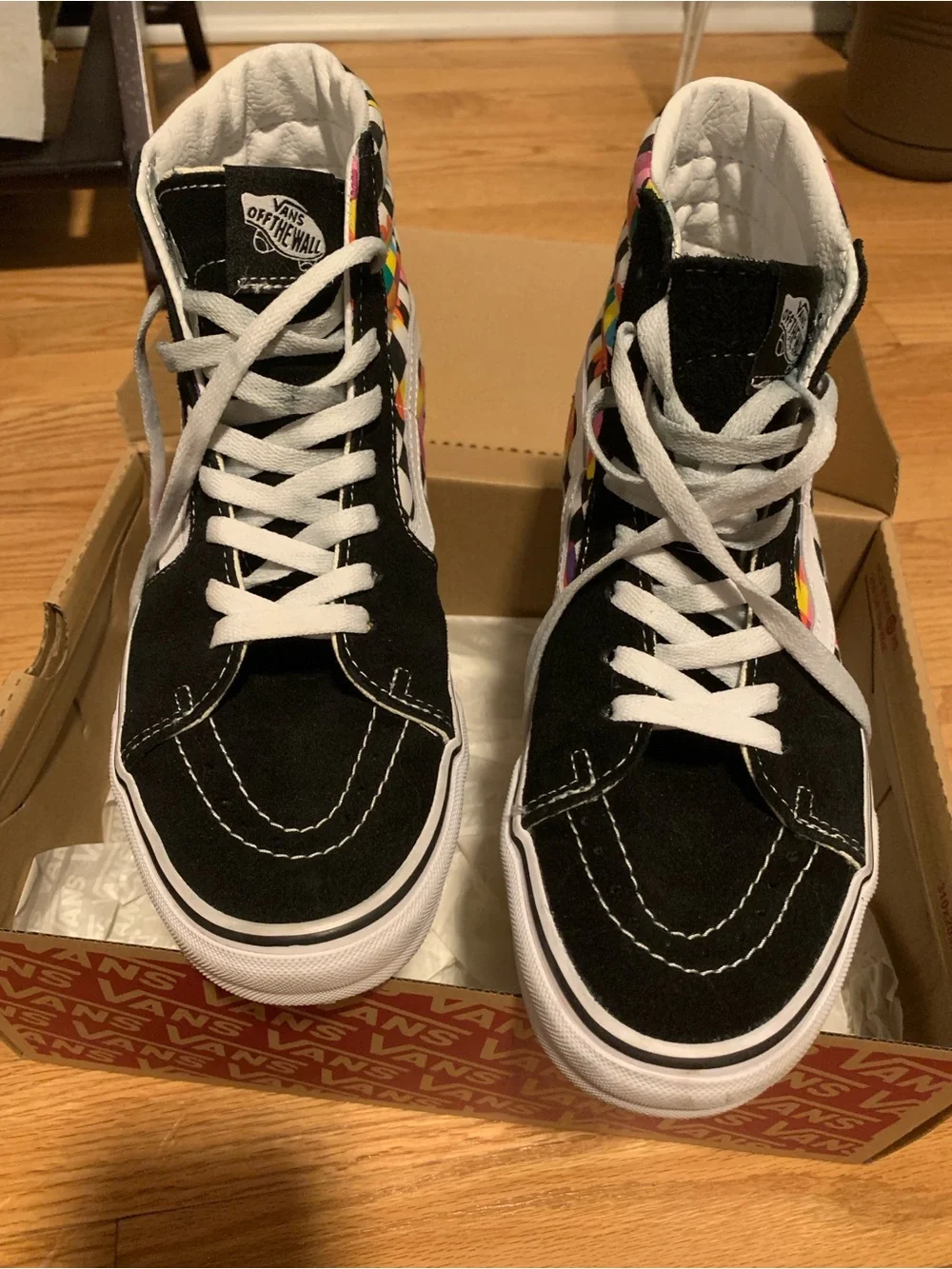 Vans Sk8-Hi Black with Multicolor Checkerboard Panels